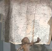 The photo is of a Waddingtons handkerchief map on display at Leeds City Museum. It shows the Mediterranean area including Algeria and Libya (which is shown as Italian territory) and is part of a set covering North Africa.