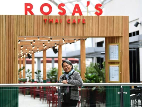 Saiphin Moore outside Rosa's Thai Cafe in Trinity Leeds