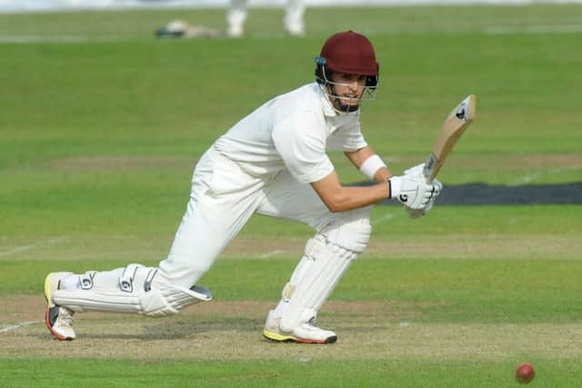 Woodlands' Brad Schmullan on the way to 34 against visitors Pudsey St Lawrence. PIC: Steve Riding