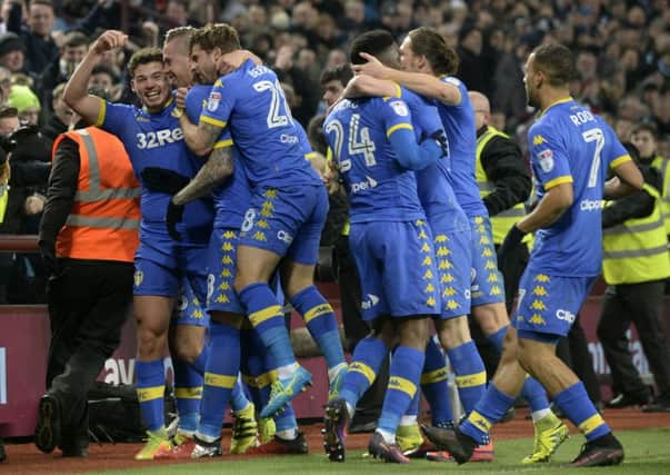 Pontus Jansson celebrates his opening goal against Aston Villa.