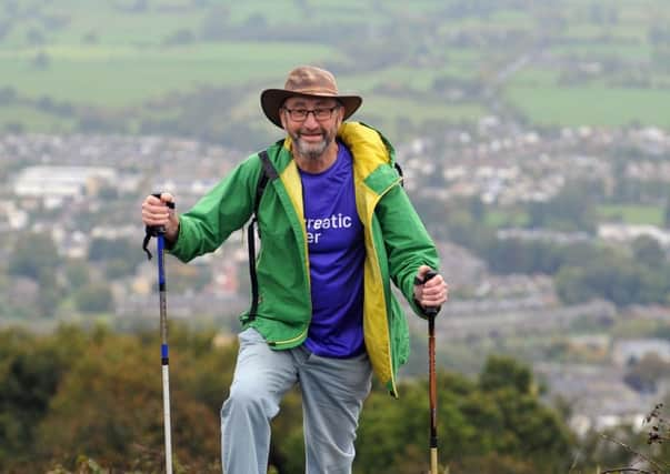 4 October 2017......  Retired GP, Dr John Nathan training on Otley Chevin ready to trek in the Grand Canyon for  Pancreatic cancer UK after diagnosed with the disease five years ago.  Picture Tony Johnson.