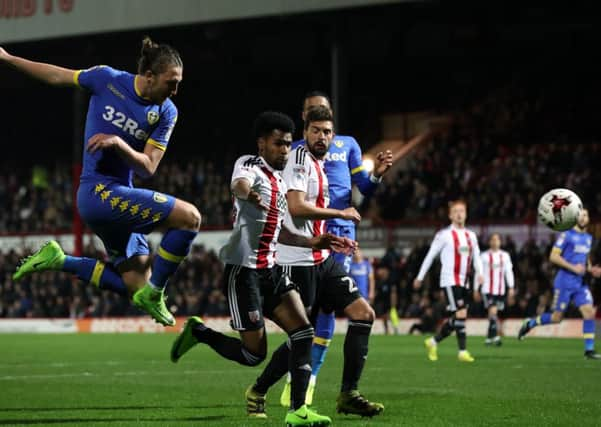 Luke Ayling fires in a shot during last season's 2-0 defeat at Brentford in April. 
Picture Bruce Rollinson