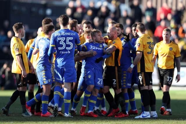 Samuel Saiz before his sending off at Newport County.