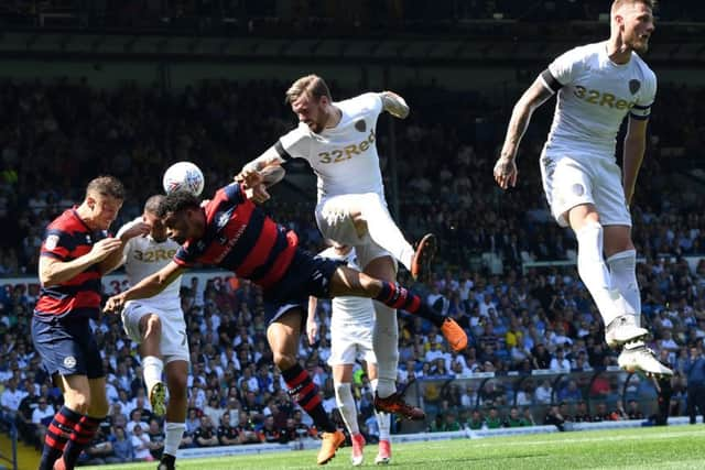 United's Pontus Jansson goes close with a header. PIC: Jonathan Gawthorpe